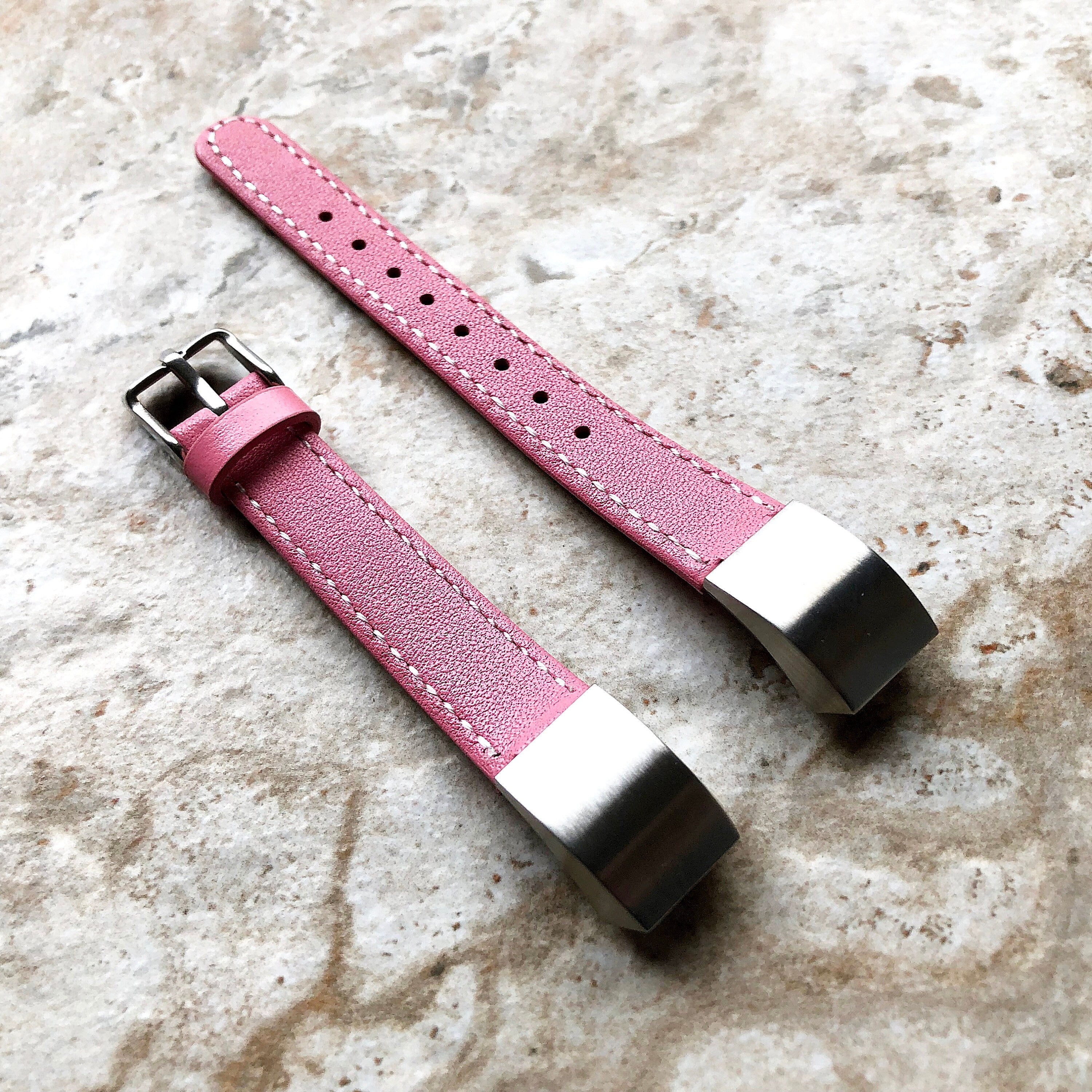 Fitbit Alta HR Pink Stylish Unisex Soft Leather Band Strap with Stitching Details Quick Release Adapters Included Ready to Attach